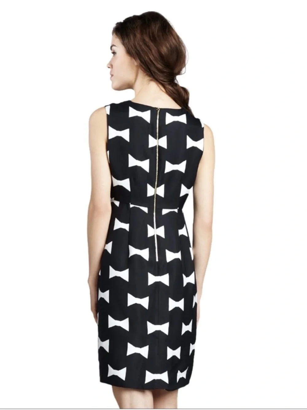 Kate Spade Cora Bow-Print Sheath Black Dress 10 EUC